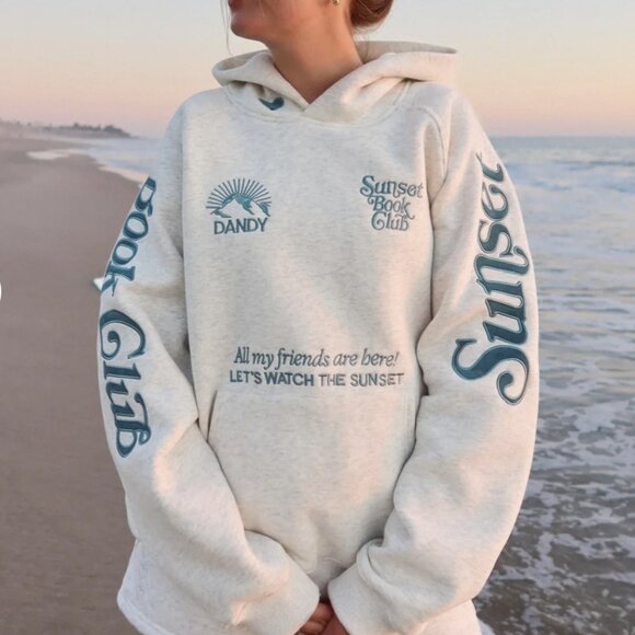 "Book Club" Oversized Lux Hoodie in Heather Gray and Blue - Picture 2 of 2